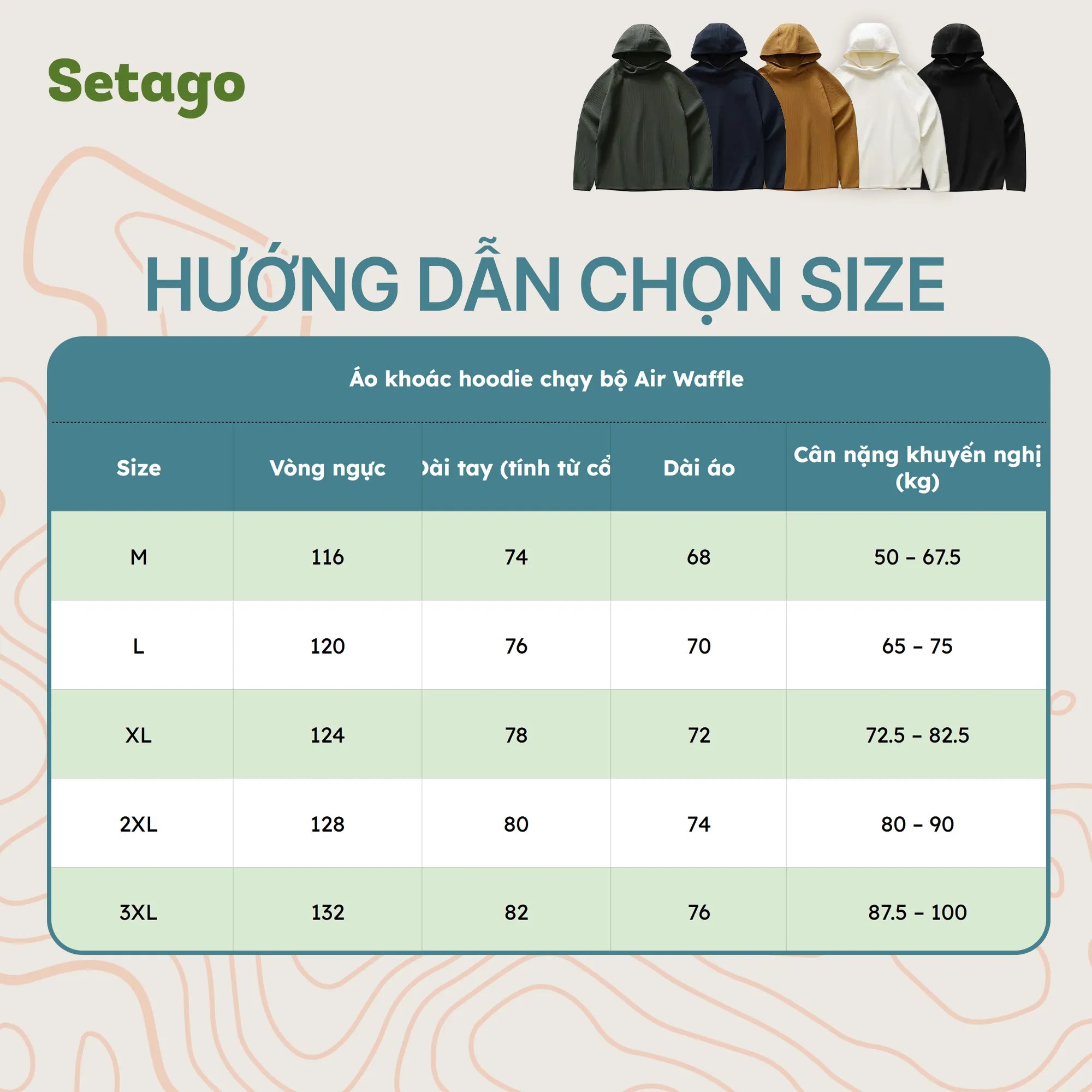 bang-size-ao-khoac-hoodie-chay-bo-air-waffle - Setago Travel & Outdoor